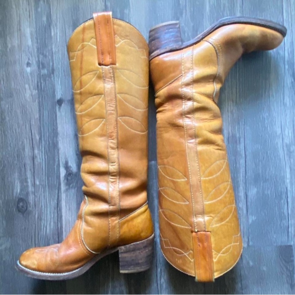 Frye Tan Leather Heeled Boots